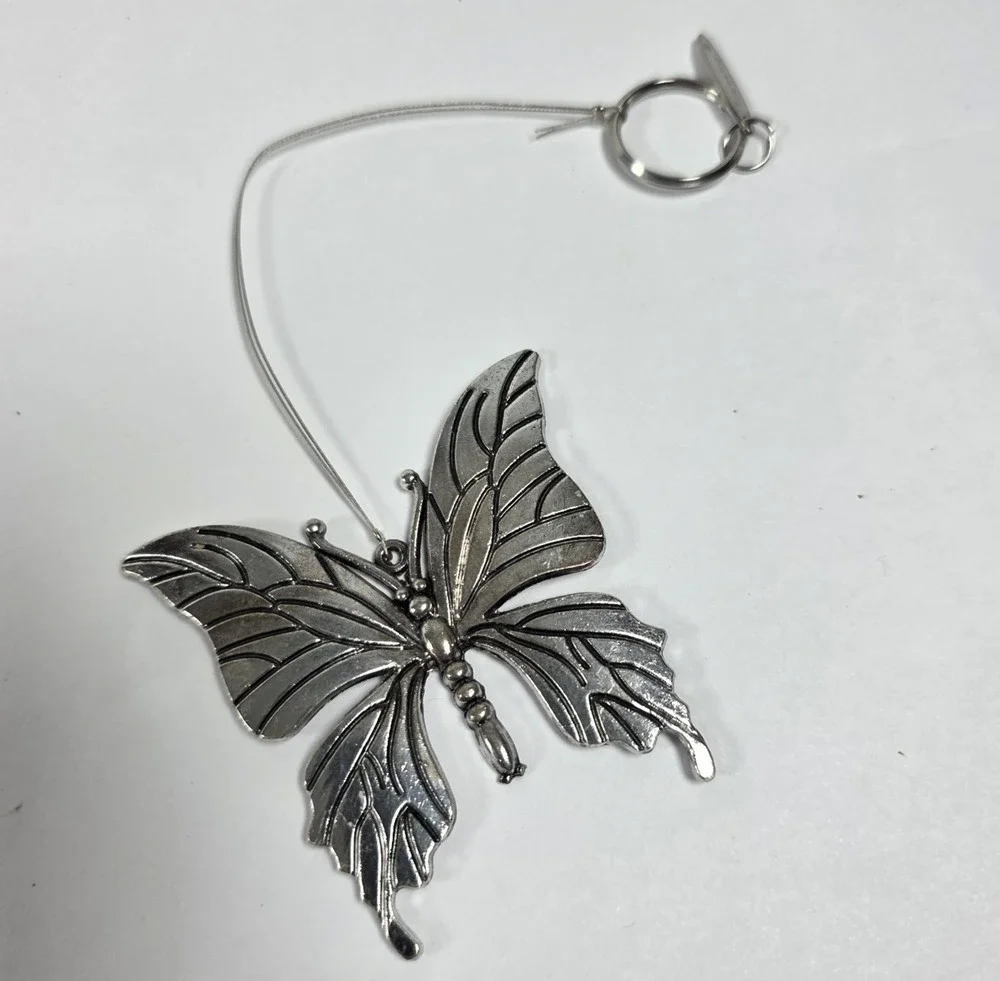 Rosleanny Silver Tone Butterfly Ornament Hanging Decor Window Charm